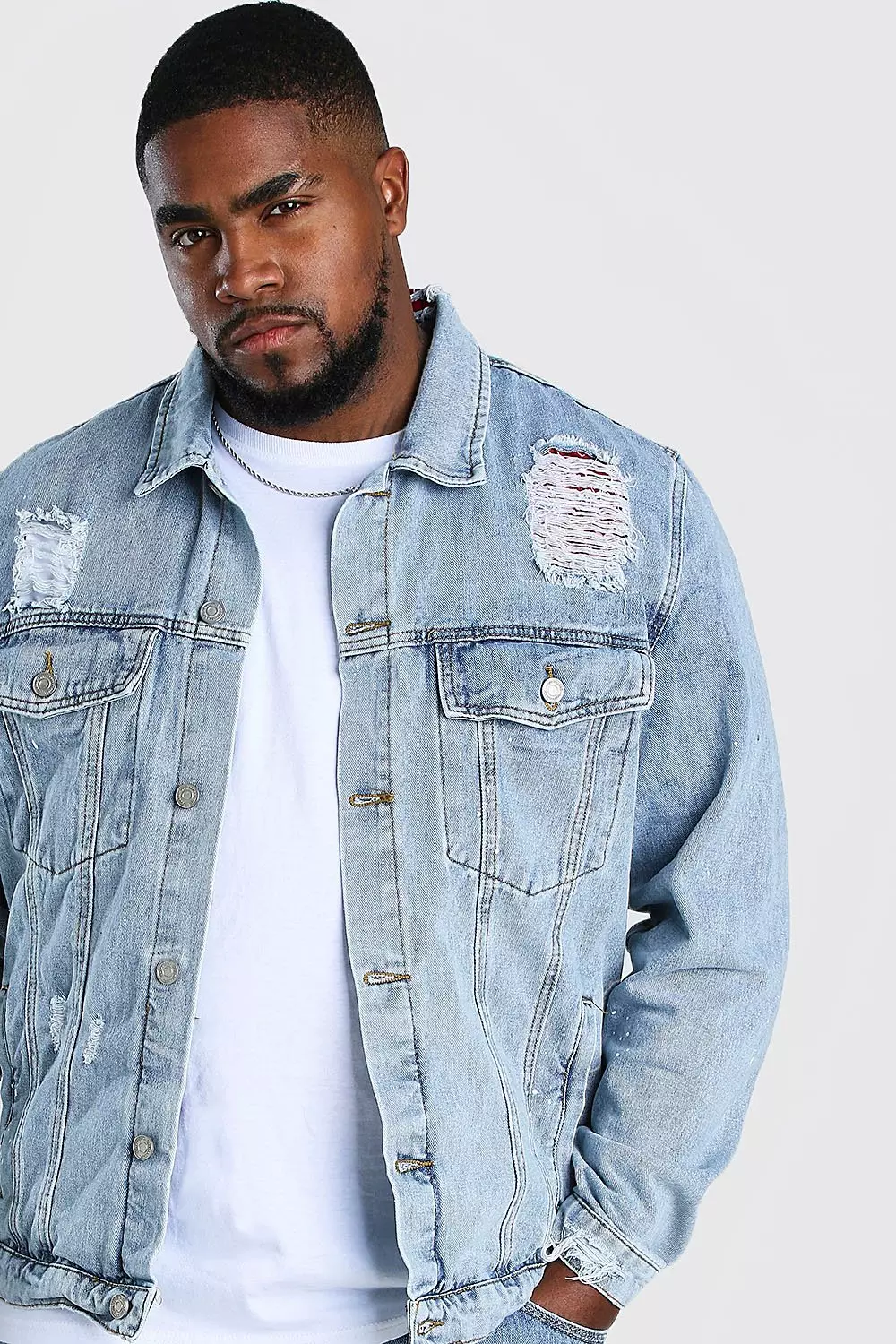 Plus size light wash denim sale jacket